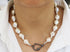 Silk Hand Knotted Keshi Pearl Necklace w/ Pave Diamond Kite Carabiner Clasp, (DCHN-37)